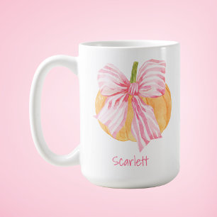 Watercolor Coquette Grandmillennial Bow Pumpkin  Coffee Mug