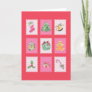 Watercolor Coquette Holiday Stamp Greeting Card
