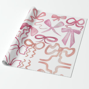 Watercolor Coquette Pink Bow Girls Baby Shower Wrapping Paper