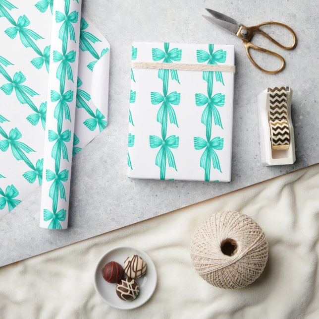 Watercolor Coquette Turquoise Bows Wrapping Paper (Crafts)