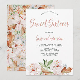 Watercolor Cora Blush Pink Floral Sweet Sixteen Invitation