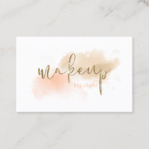 Watercolor Coral and Gold Makeup Business Card