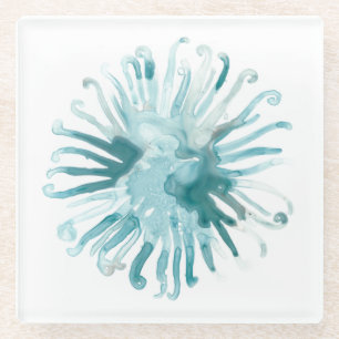 Watercolor Coral - Blue 2 Glass Coaster
