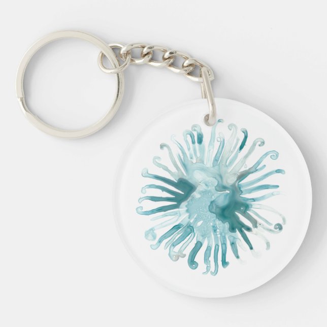 Watercolor Coral - Blue 2 Key Ring (Front)