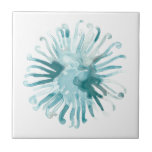 Watercolor Coral - Blue 2 Tile<br><div class="desc">"Ocean Cameo" by June Erica Vess. Features bluish teal watercolor coral on white background.</div>