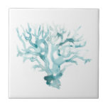 Watercolor Coral - Blue Tile<br><div class="desc">"Ocean Cameo" by June Erica Vess. Features bluish teal watercolor coral on white background.</div>