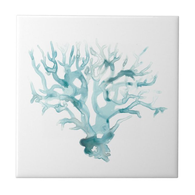Watercolor Coral - Blue Tile (Front)