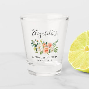 Watercolor Coral Floral Bachelorette Party Shot Glass