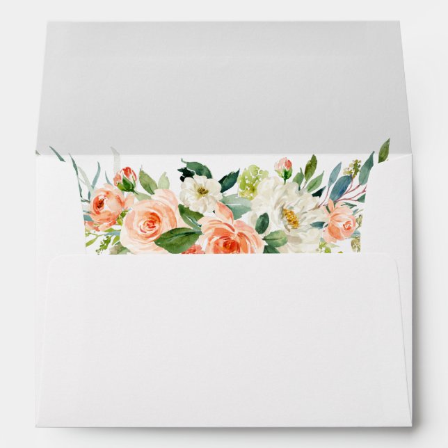 Watercolor Coral Floral Greenery Envelope (Back (Bottom))