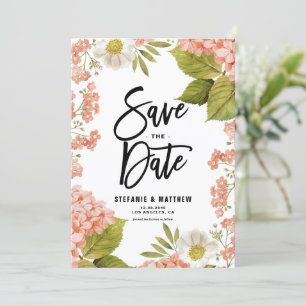 Watercolor Coral Hydrangea Floral QR Code Save The Date