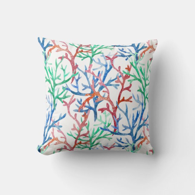 Watercolor Coral Pattern Cushion (Front)