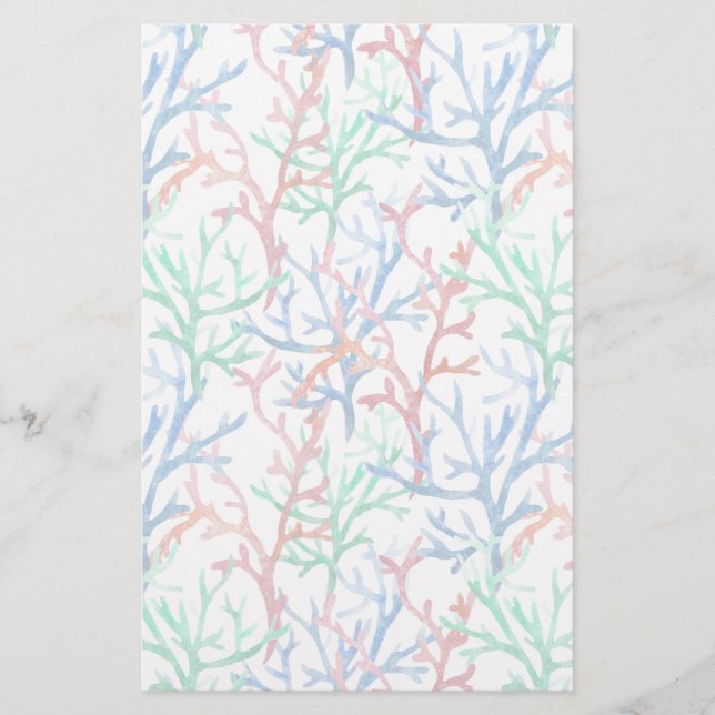 Watercolor Coral Pattern Stationery (Front)