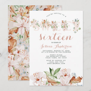 Watercolor Coral Pink Floral Sweet Sixteen Invitation