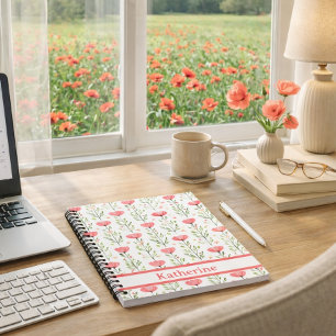 Watercolor Coral Pink Poppy Floral Notebook