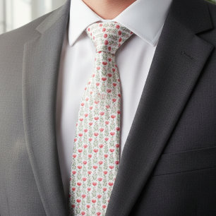 Watercolor Coral Pink Poppy Floral  Tie