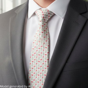 Watercolor Coral Pink Poppy Floral  Tie