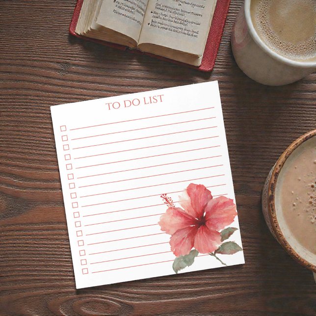 Watercolor Coral Red Hibiscus To Do List Tropical  Notepad (Creator Uploaded)
