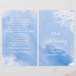 Watercolor coral reef aquamarine wedding program
