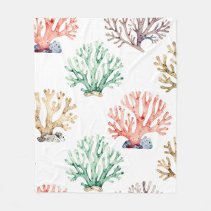Watercolor Coral Reef Pattern Fleece Blanket
