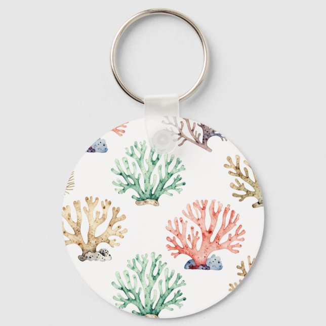 Watercolor Coral Reef Pattern Key Ring (Front)