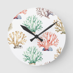 Watercolor Coral Reef Pattern Round Clock