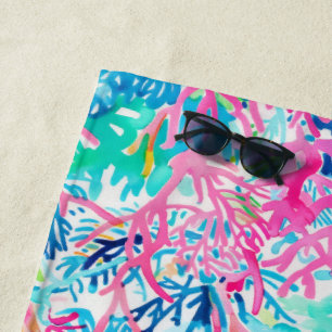 Watercolor Coral Reef Tropical Chic Beach Towel