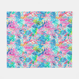 Watercolor Coral Reef Tropical Chic Fleece Blanket