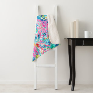 Watercolor Coral Reef Tropical Chic Sherpa Blanket