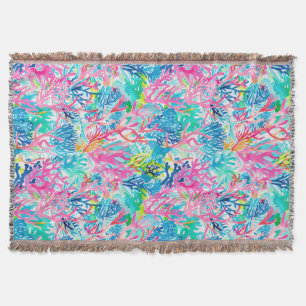 Watercolor Coral Reef Tropical Chic Throw Blanket