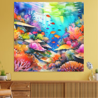 Watercolor coral reef underwater scene