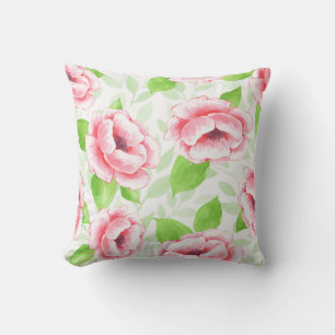 Watercolor Coral Rose - Romantic Floral Cushion