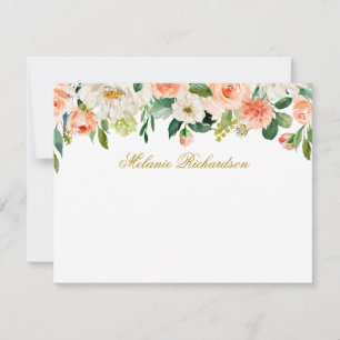 Watercolor Coral White Floral Personalised Gold Card