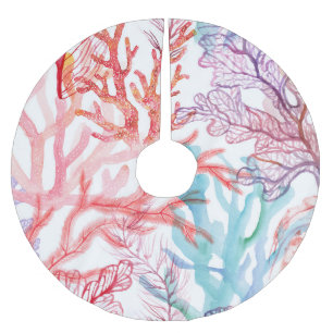 Watercolor corals: underwater world pattern. brushed polyester tree skirt