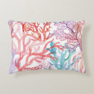Watercolor corals: underwater world pattern. decorative cushion