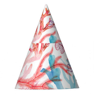 Watercolor corals: underwater world pattern. party hat