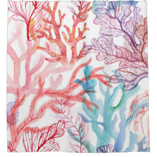 Watercolor corals: underwater world pattern. shower curtain