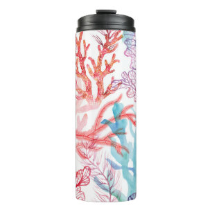 Watercolor corals: underwater world pattern. thermal tumbler