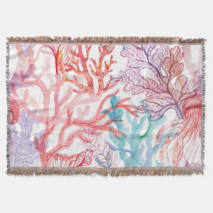 Watercolor corals: underwater world pattern. throw blanket