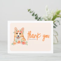 Watercolor Corgi and Peach Flowers Birthday