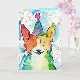 Watercolor Corgi Birthday Card