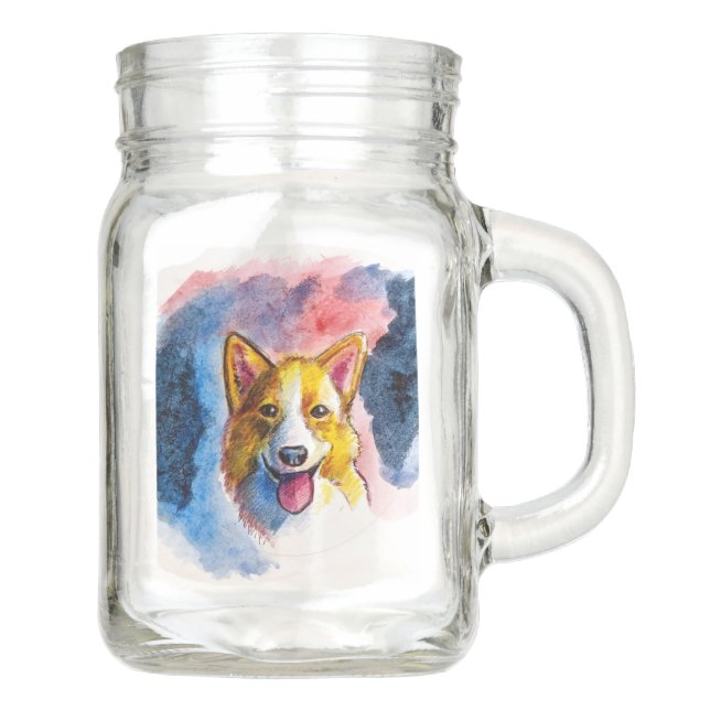 Watercolor Corgi Dog Painting Mason Jar (Front)