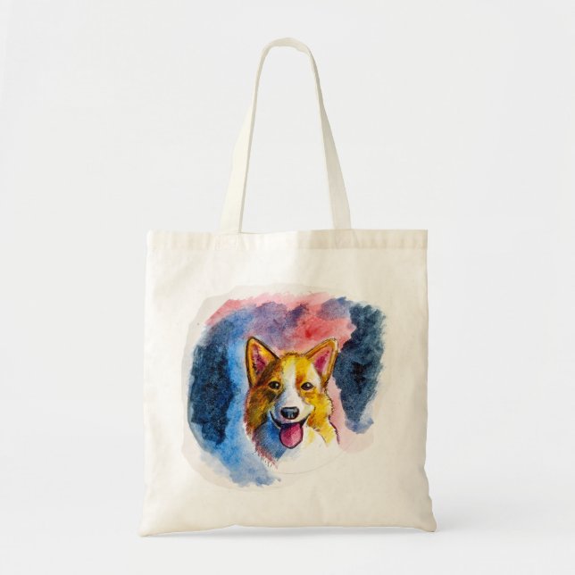 Watercolor Corgi Dog Painting Tote Bag (Front)