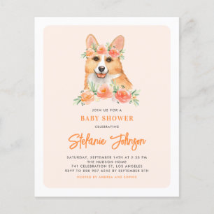 Watercolor Corgi Peach Baby Shower Invitation