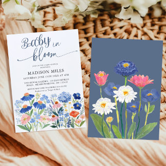 Watercolor Cornflower Meadow Baby in Bloom Shower Invitation