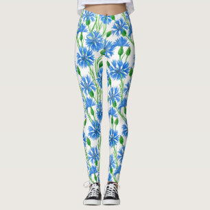 Watercolor cornflower pattern leggings