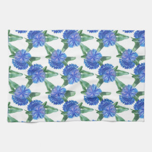 watercolor cornflowers tea towel