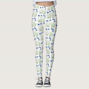 Watercolor Cornflowers Wildflowers Blue Floral Leggings