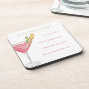 Watercolor Cosmopolitan Cocktail Recipe Coaster