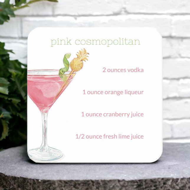Watercolor Cosmopolitan Cocktail Recipe Square Paper Coaster (Creator Uploaded)