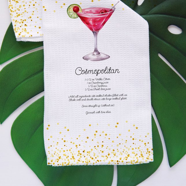 Watercolor Cosmopolitan Custom Cocktail Recipe Tea Towel (Creator Uploaded)